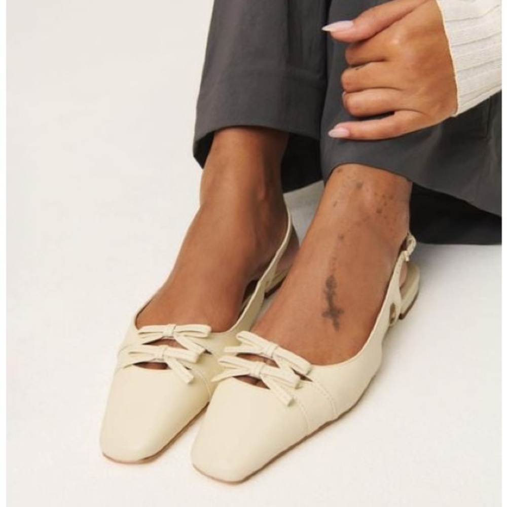 Reformation Tammy Leather Slingback Flats butter yellow